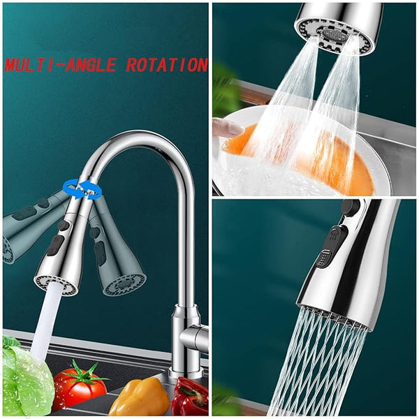 Luckyclick 360° Movable Kitchen Sink Faucet Aerator (3 Modes - Jet X-CROSS Eco Mist)